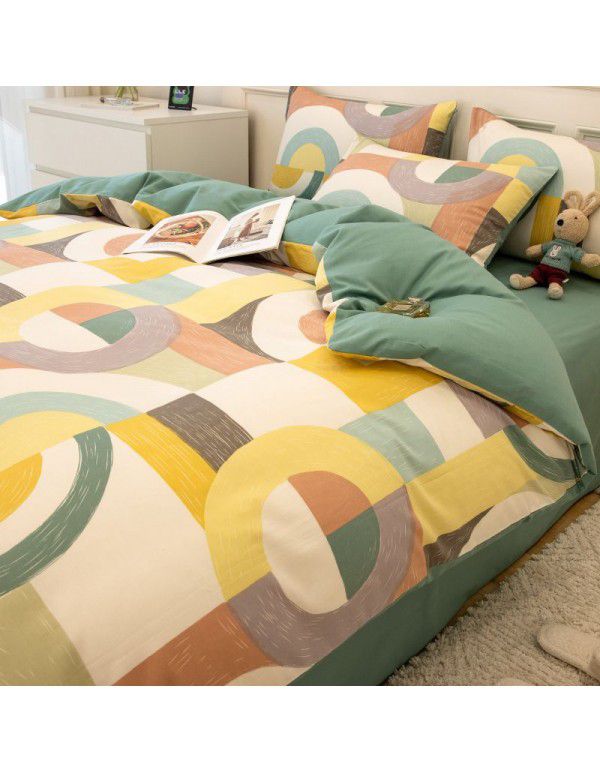 New 40 Thread Count Thickened Cotton Four Piece Single Twin Student Dormitory Bedding Sheet All Cotton Three Piece Bedding