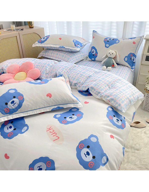 Live broadcast 40s printing jet cotton four piece set ins small fresh pure cotton twill single double bed sheet quilt cover wholesale