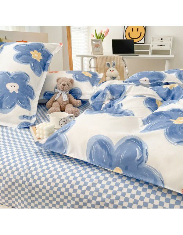 Thickened brushed four piece set single student dormitory three piece set simple bed sheet quilt cover gift bedding wholesale