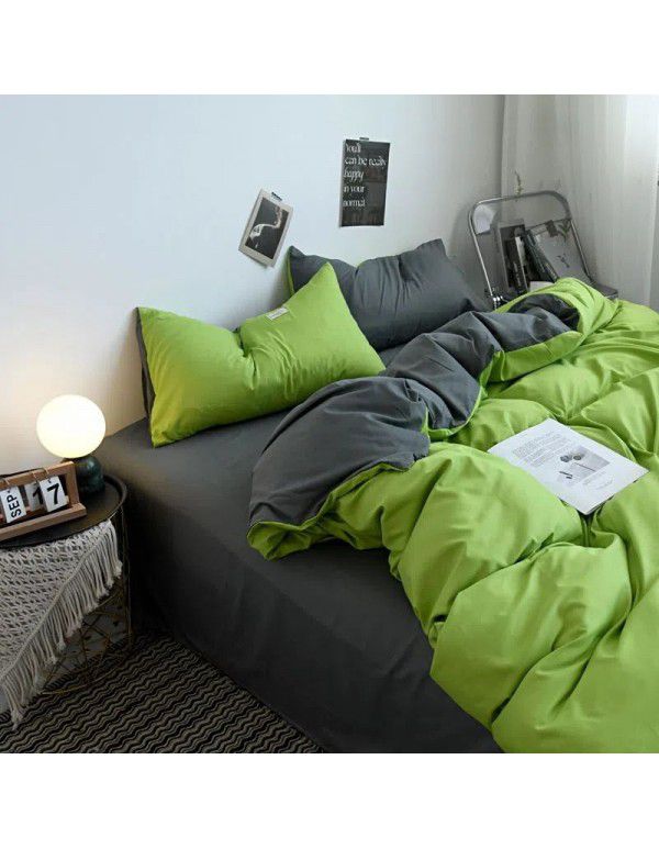 Ins Simple Pure Washed Cotton 4-Piece Fitted Sheet Student 3-Piece Dormitory Spring and Autumn Cotton Flat Cover Batch 4