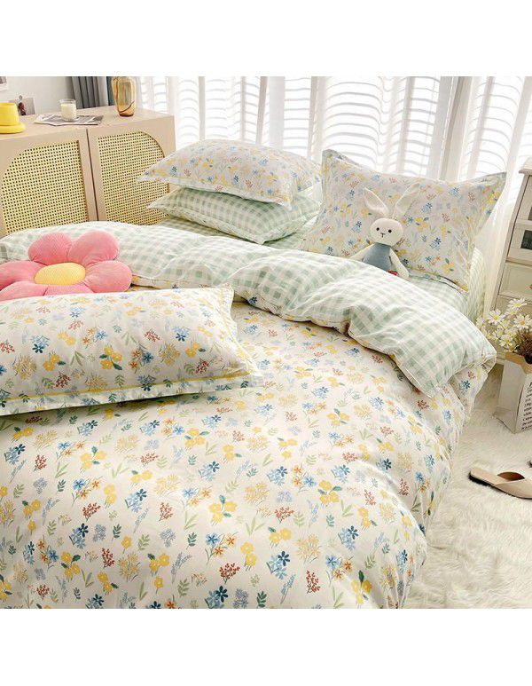 Live broadcast 40s printing jet cotton four piece set ins small fresh pure cotton twill single double bed sheet quilt cover wholesale