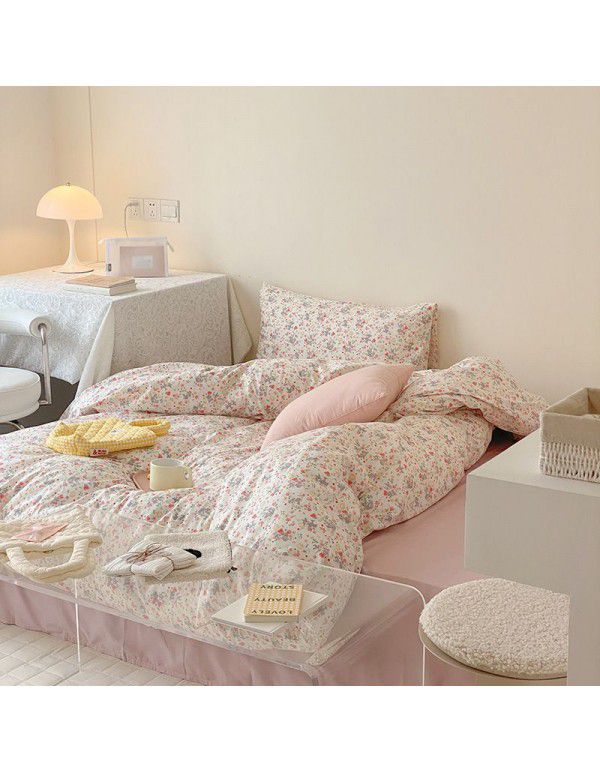 Live broadcast agent ins small fresh four piece pure cotton cotton 40 small flower single double bed single set wholesale