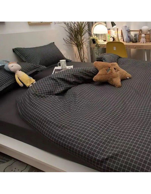 Ins Simple Nordic Gentleman Men's Grey Duvet Cover Four Piece Bedding Set Student Dormitory Bed Sheet Three Piece Set