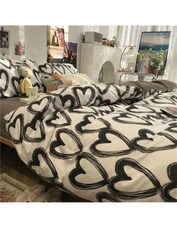 Ins Simple Nordic Gentleman Men's Grey Duvet Cover Four Piece Bedding Set Student Dormitory Bed Sheet Three Piece Set