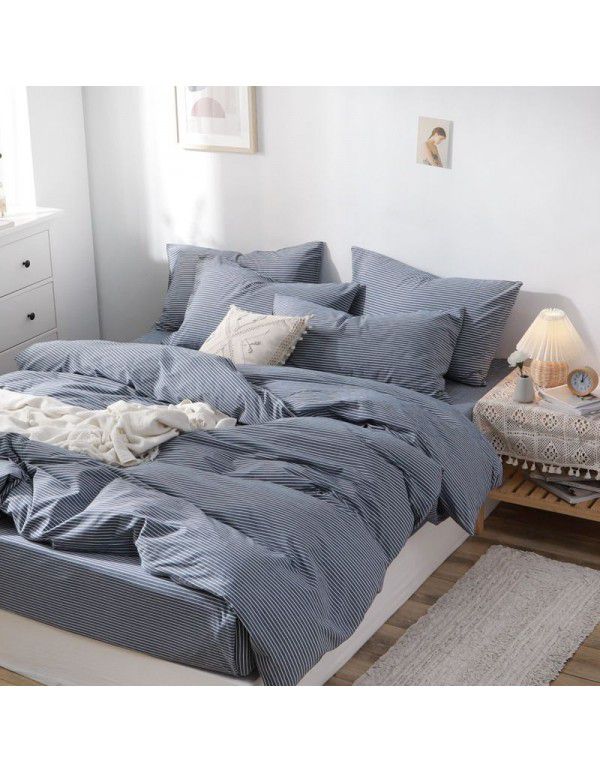 All cotton washed cotton four piece set simple cotton checked quilt cover bedspread sets supplied directly by the manufacturer for wholesale