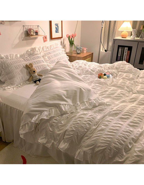 [Factory store] Xiaohongshu.com red water washing seersucker purple 1.5 bed sheet skirt solid color quilt cover 1.8 one hair
