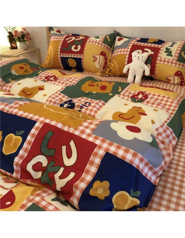 Nordic Black and White Panda Cow Cartoon 4-Piece Duvet Cover Bedding Sheet 3-Piece Dormitory