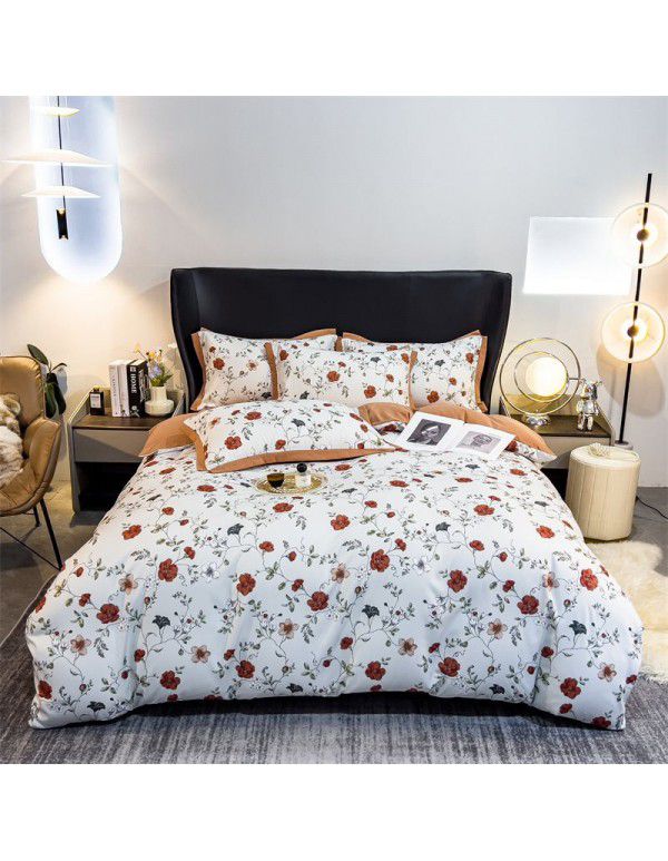 New Autumn and Winter Pure Class A Washed Cotton and Hemp 4-Piece Double Layer Yarn Cotton Small Fresh Quilt Cover Flat Sheet Live Broadcast Hot Sale