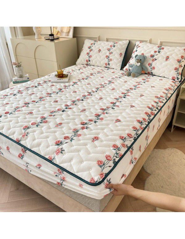 Autumn and winter new class A milk velvet fitted sheet, soybean antibacterial cotton clip thickened bedspread, Farai velvet warm protective cover
