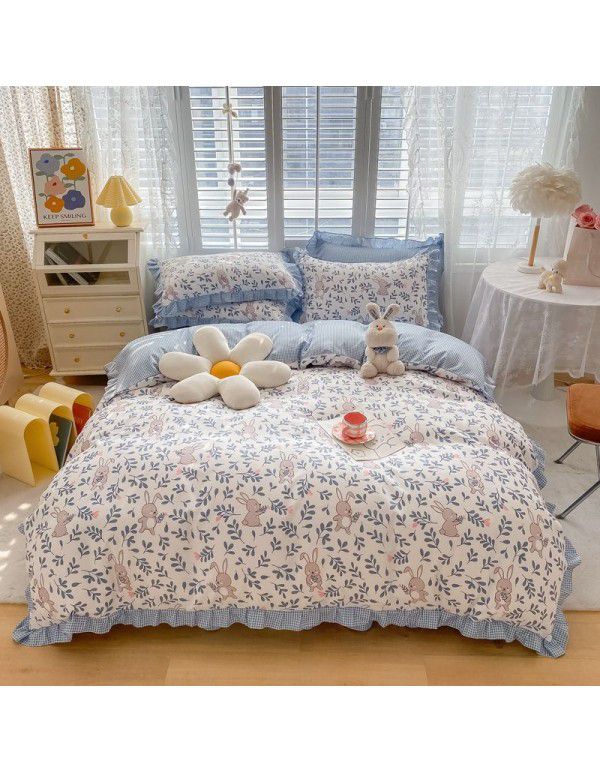  New Bed Cover Lace Roughing Four piece Set Washable Cotton Machine Washable Bedclothes Direct Sales