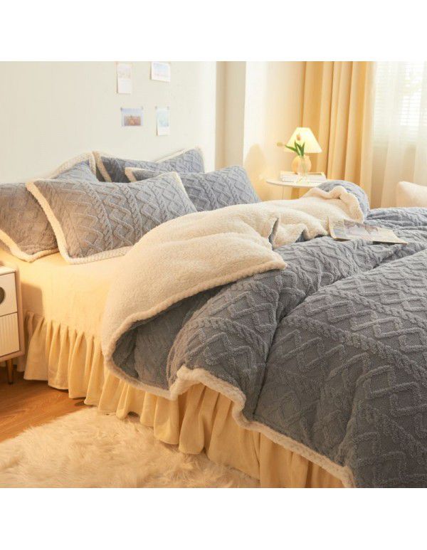 New Tafurong four piece bed sheet thickened quilt cover milk wool bed sheet autumn and winter bed goods lamb wool home textile wholesale