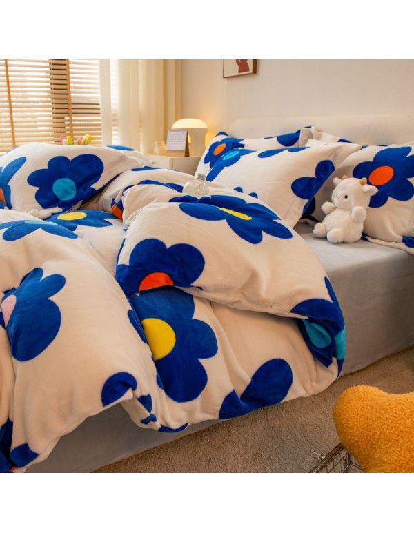 Winter four piece milk velvet thickened warm small fresh flannel quilt cover bedspread bedding live wholesale