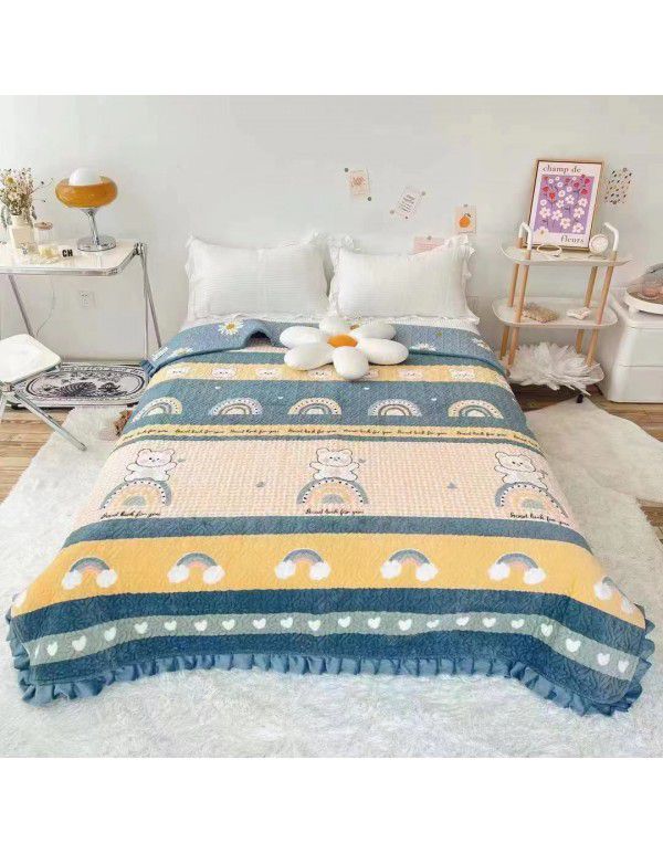 Autumn and winter thickened milk velvet bed cover three piece quilted cotton crystal velvet blanket lace warm blanket sub sheet