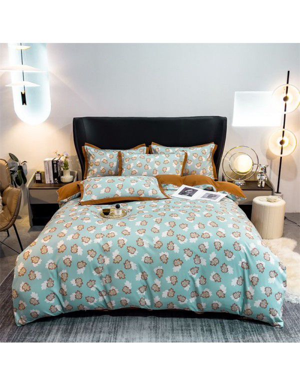 New Autumn and Winter Pure Class A Washed Cotton and Hemp 4-Piece Double Layer Yarn Cotton Small Fresh Quilt Cover Flat Sheet Live Broadcast Hot Sale