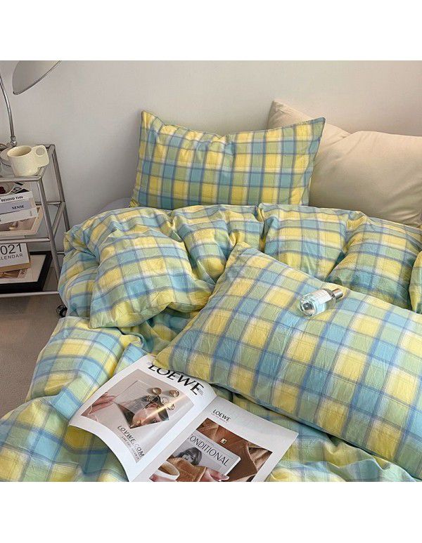 Wuji Class A pure cotton four piece single double bed household quilt cover sheet 100% cotton washable cotton fine fitted sheet set