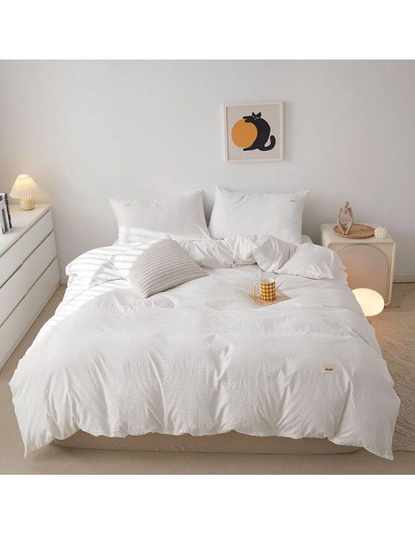 New Waffle simple solid color four piece single double bed sheet quilt cover four piece fitted sheet set three piece set wholesale