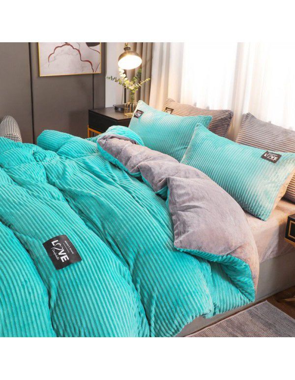 Flannel 4-piece winter milk velvet coral velvet double-sided plush quilt cover magic crystal velvet bedspread 3-piece set