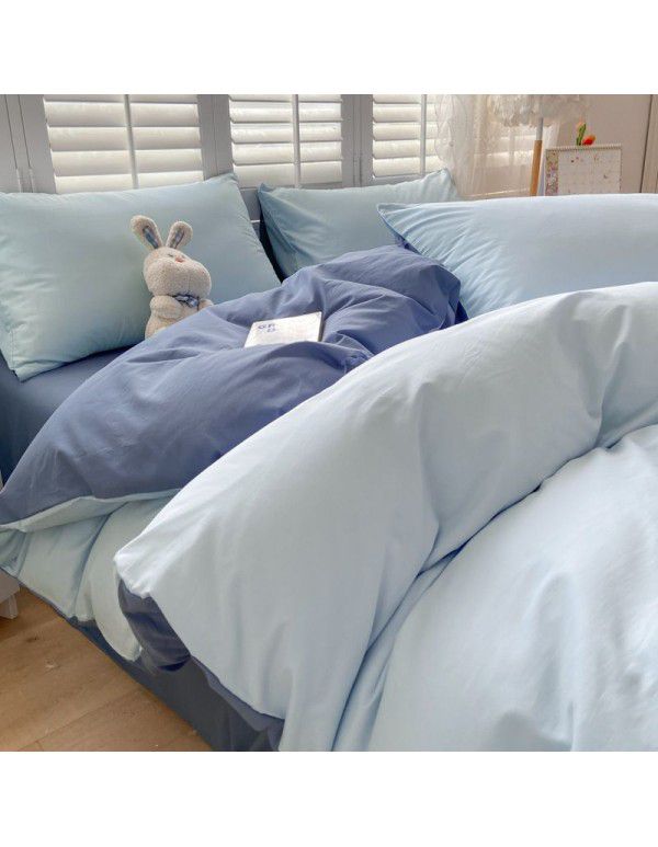 Ins style simple bedding cream style kit nude sleeping water washing cotton sheet quilt cover student dormitory four piece set
