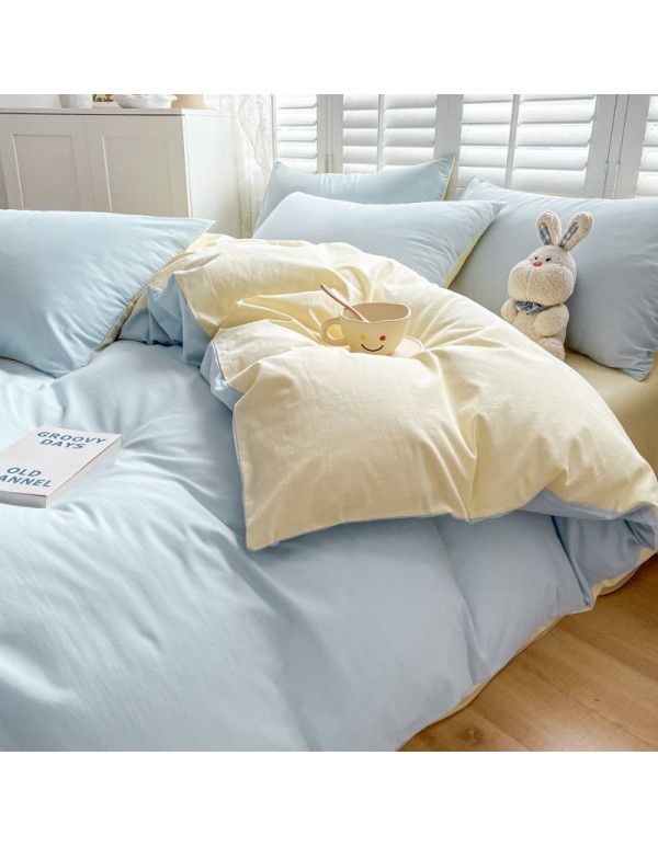 Ins style simple bedding cream style kit nude sleeping water washing cotton sheet quilt cover student dormitory four piece set