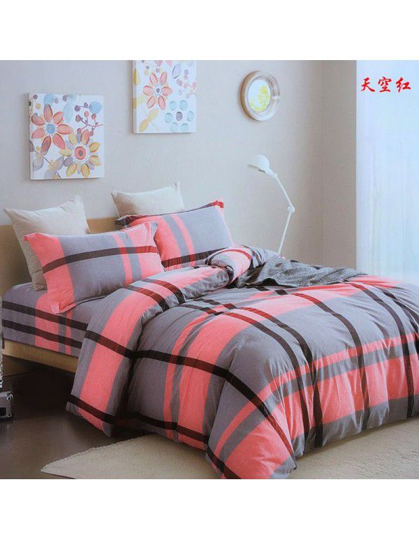 All cotton washed cotton four piece set simple cotton checked quilt cover bedspread sets supplied directly by the manufacturer for wholesale