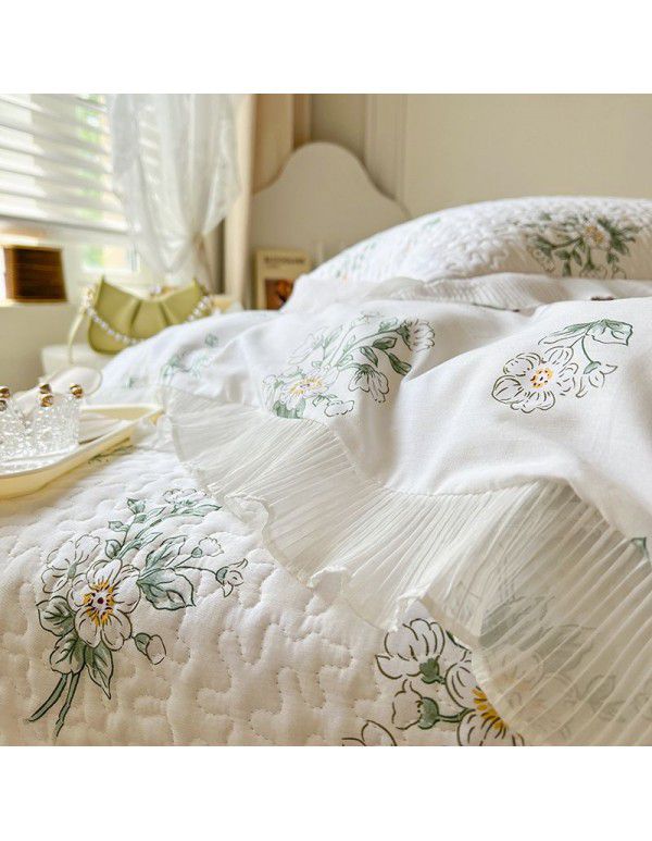 Ins Small fresh pure cotton bed sheet quilt cover fall and winter cotton bed cover three piece quilt fitted sheet four piece quilt cover