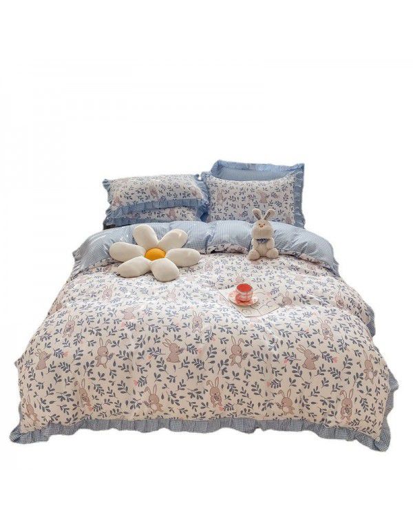  New Bed Cover Lace Roughing Four piece Set Washable Cotton Machine Washable Bedclothes Direct Sales