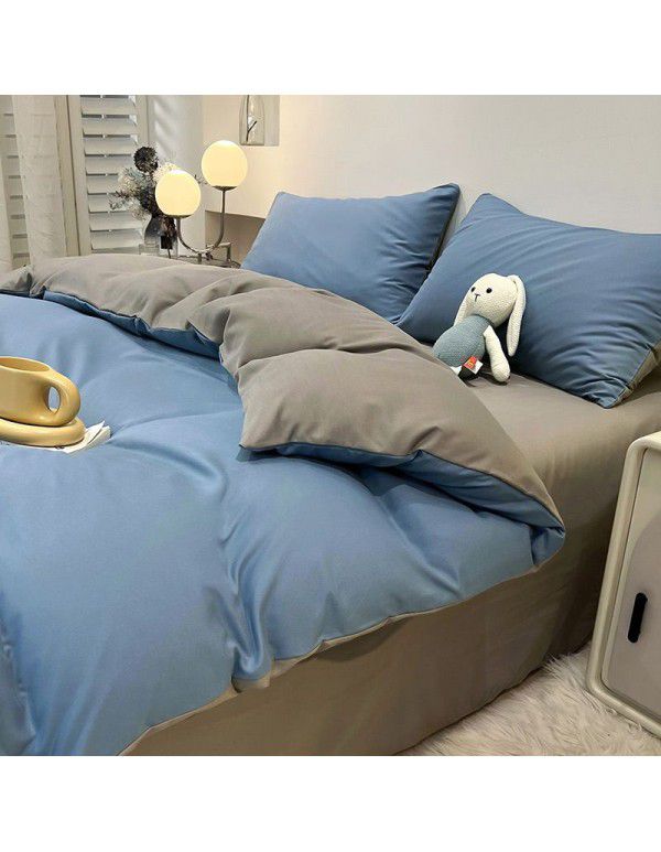Manufacturer's direct sales of four piece plain bed quilt cover, bed sheet, fitted sheet, three piece single student dormitory