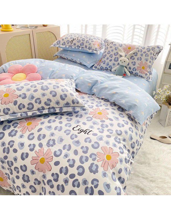 Live broadcast 40s printing jet cotton four piece set ins small fresh pure cotton twill single double bed sheet quilt cover wholesale