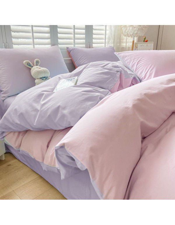 Ins style simple bedding cream style kit nude sleeping water washing cotton sheet quilt cover student dormitory four piece set