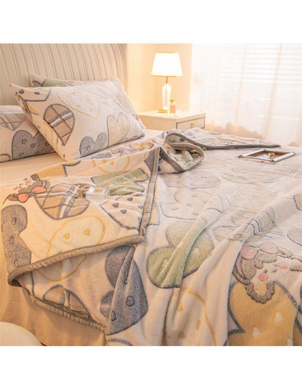 Winter thickened plush bed sheet single piece milk crystal coral flannel flannel quilt sheet cover cushion dual-use