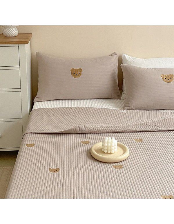 Korean bear embroidery cotton bed cover three piece quilted bed sheet four seasons quilting cover blanket tamins