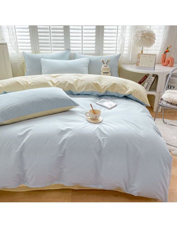Ins style simple bedding cream style kit nude sleeping water washing cotton sheet quilt cover student dormitory four piece set