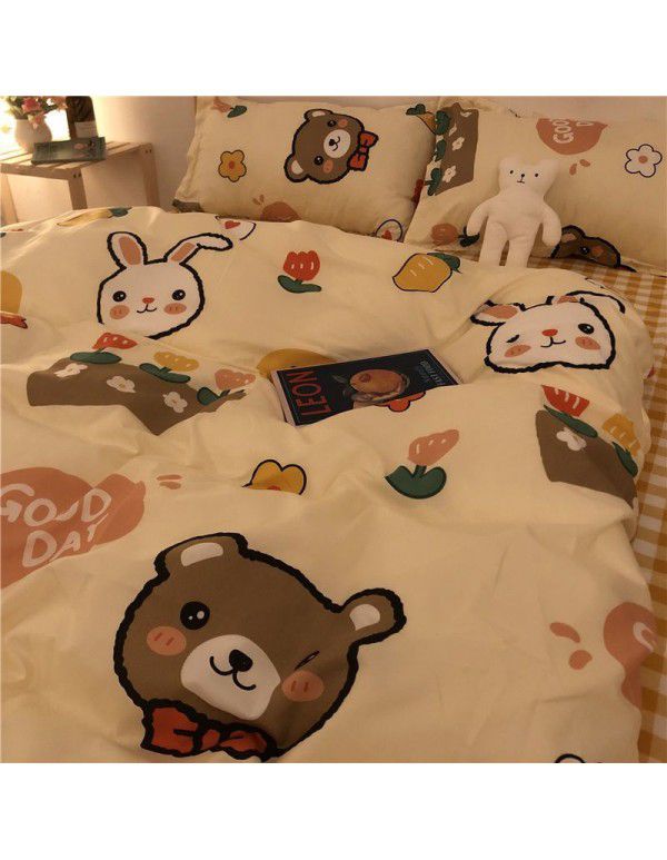Nordic Black and White Panda Cow Cartoon 4-Piece Duvet Cover Bedding Sheet 3-Piece Dormitory
