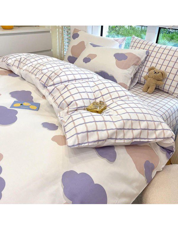New 40 Thread Count Thickened Cotton Four Piece Single Twin Student Dormitory Bedding Sheet All Cotton Three Piece Bedding