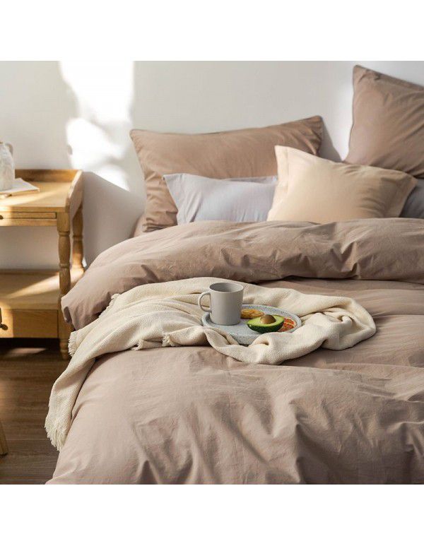Simple solid color, 100% cotton, spring and autumn four piece set, 1.5 bed linen, quilt cover, bed sheet, fitted sheet, bed linen