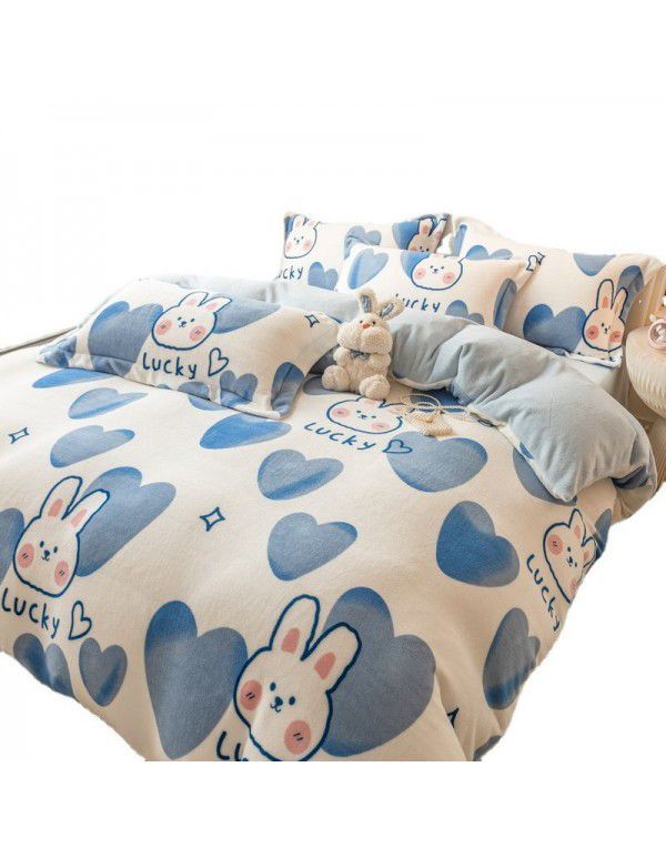Winter four piece milk velvet thickened warm small fresh flannel quilt cover bedspread bedding live wholesale
