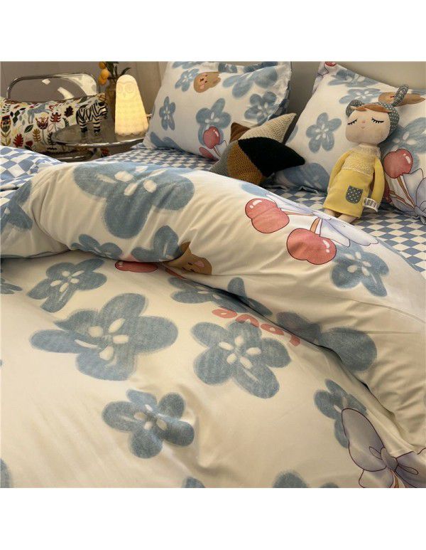Nordic Black and White Panda Cow Cartoon 4-Piece Duvet Cover Bedding Sheet 3-Piece Dormitory