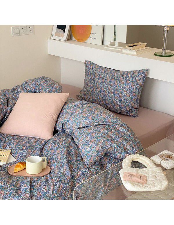 Live broadcast agent ins small fresh four piece pure cotton cotton 40 small flower single double bed single set wholesale