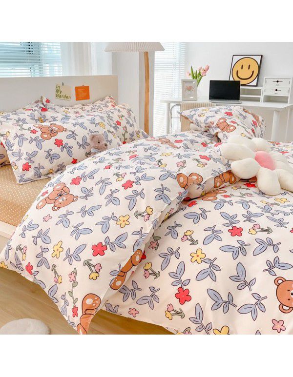 Thickened brushed four piece set single student dormitory three piece set simple bed sheet quilt cover gift bedding wholesale