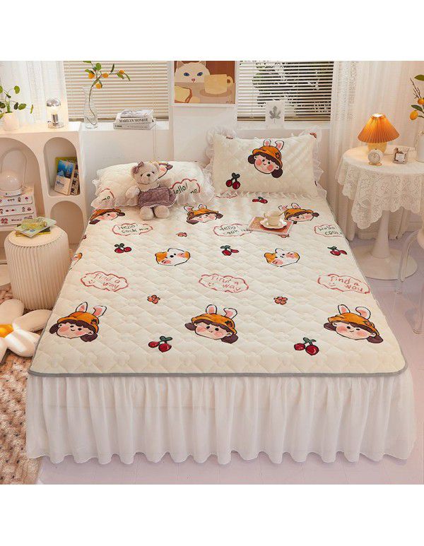 Class A milk flannel lace bed skirt antibacterial cotton quilt bed cover mattress thickened densified soybean anti bacteria bed skirt three piece set