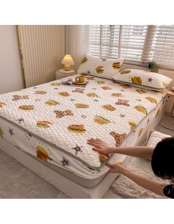 New Milk Down Fitted Sheet One Piece Winter Flange Coral Down Thickened Cotton Fitted Sheet Stuffed Anti slip Protection Mattress