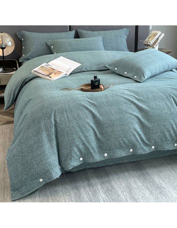 Good thick brushed 4-piece set of all cotton pure cotton simple stripes in autumn and winter