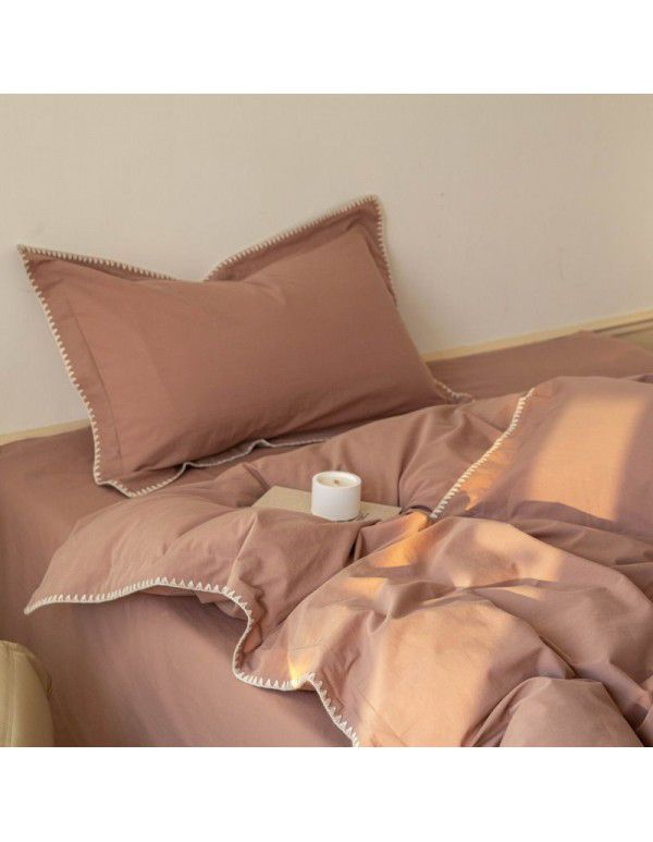 Cross border exclusive supply of pure cotton, long staple cotton, four piece set, pure color, light luxury hotel exclusive supply of folk style, cotton bedding set