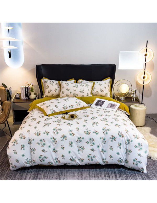 New Autumn and Winter Pure Class A Washed Cotton and Hemp 4-Piece Double Layer Yarn Cotton Small Fresh Quilt Cover Flat Sheet Live Broadcast Hot Sale