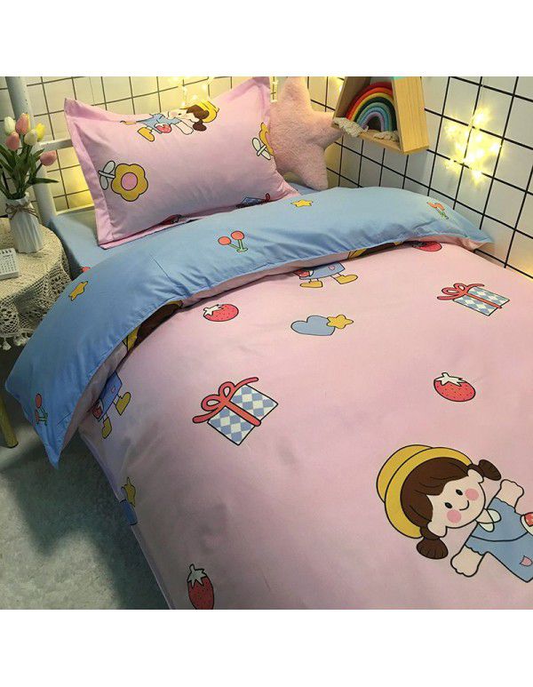 Factory Wholesale Student Dormitory 3-piece set, single cotton 4-piece set, cotton quilt cover, simple bed sheet, one for distribution