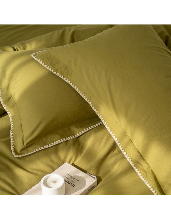 Cross border exclusive supply of pure cotton, long staple cotton, four piece set, pure color, light luxury hotel exclusive supply of folk style, cotton bedding set