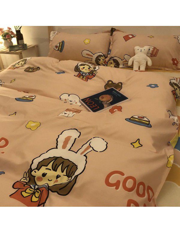Factory direct sale cow black and white spot wash cotton four piece set ins simple nordic quilt cover 1.8 bed sheet for bed