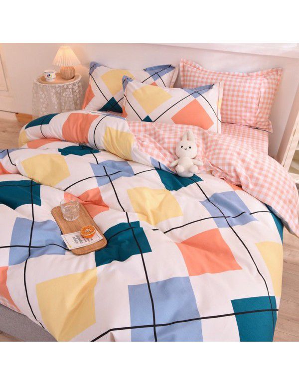 Thickened warm keeping pure cotton buffed four piece cotton quilt cover sheet 1.5/1.8m simple three piece bedding set