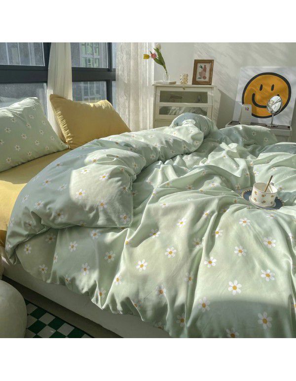 (Small Flowers Series) Nantong Four Piece Bedding Set Wholesale Factory Direct Sales Bedding Sheet, Quilt Cover, Fitted Sheet, Dormitory Three Piece Set