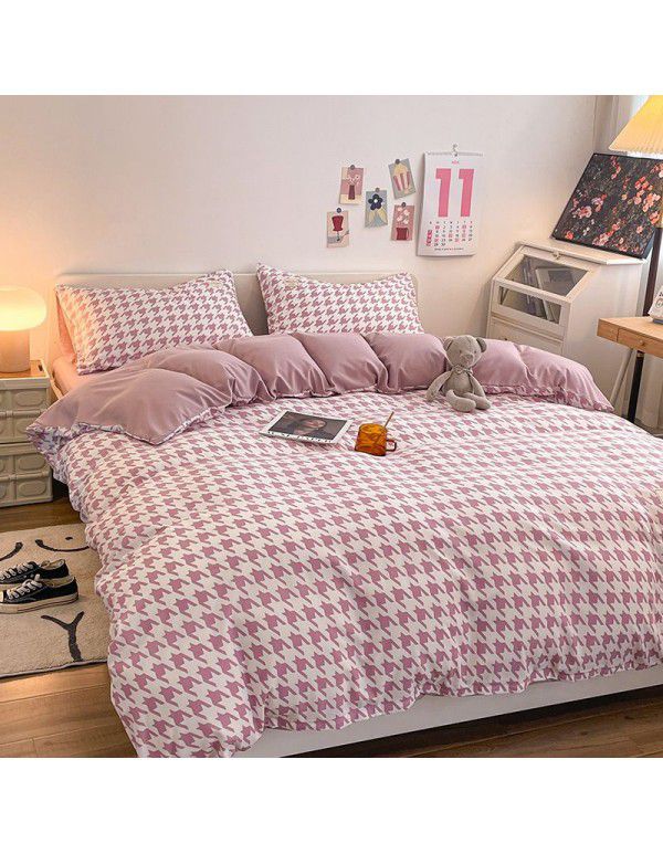 The manufacturer sells directly to Nordic simple spring and autumn wash cotton four piece single double light luxury dormitory bed sheet and quilt cover